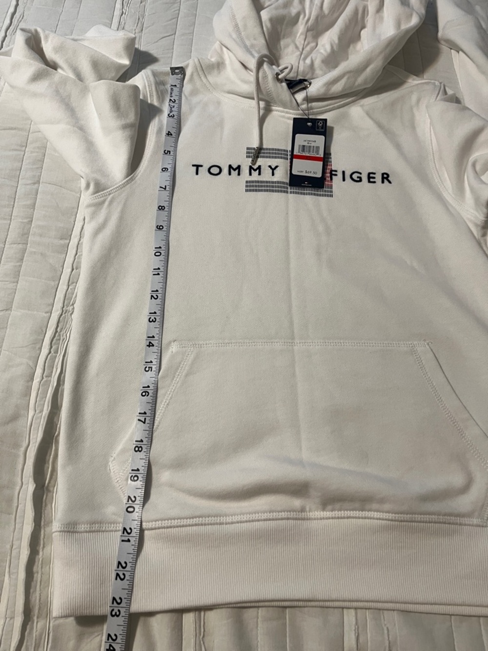 Tommy Hilfiger White Crewneck Hoodie with Logo Stripe - Picture 5 of 8
